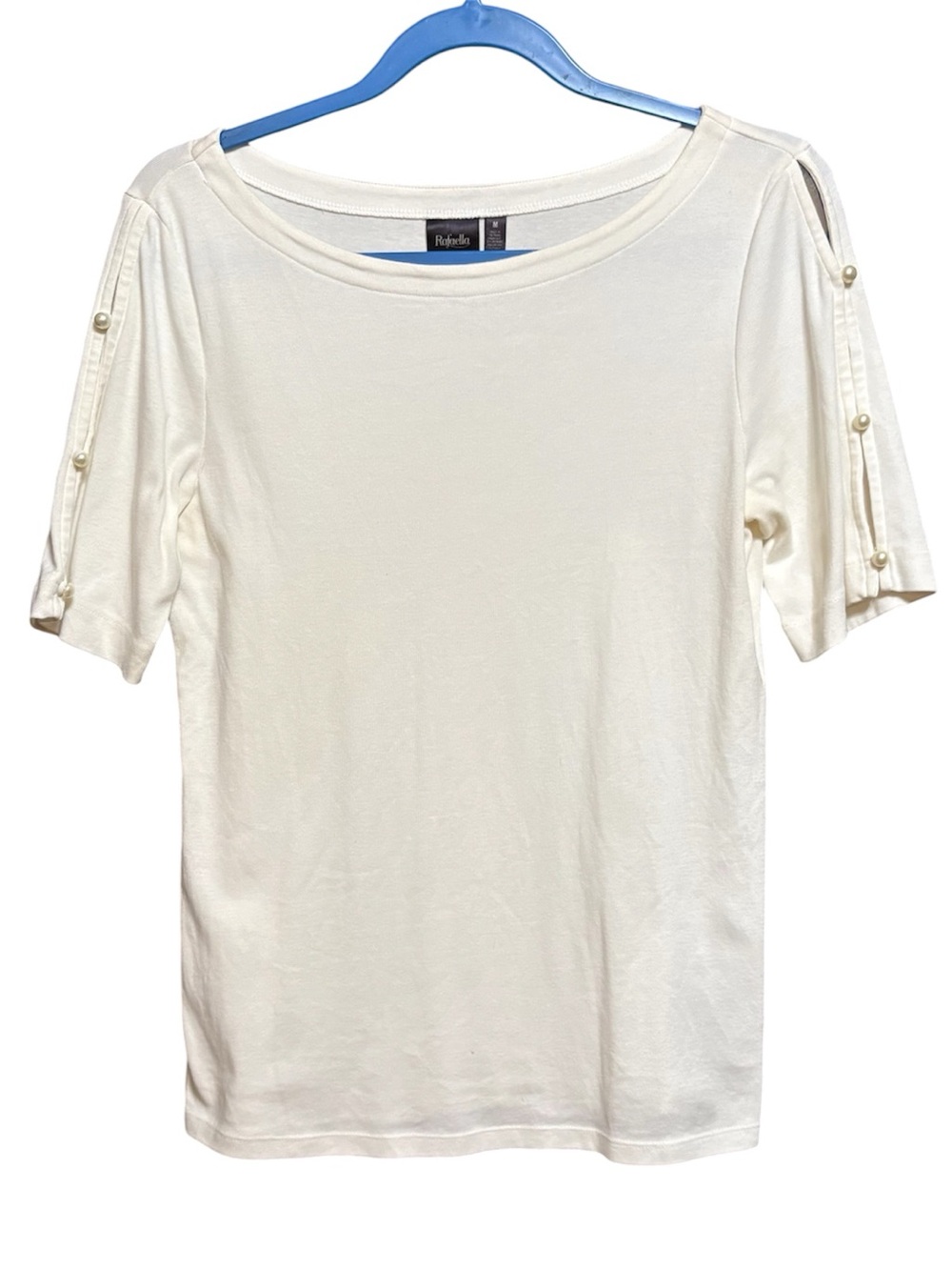 Rafaella Cream Pearl-Accent Stretch Knit Top M